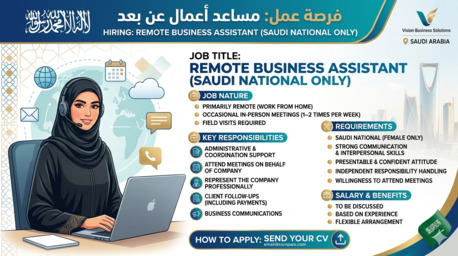 Riyadh, Jobs, Job Title: Remote Business Assistant (Saudi National Only)