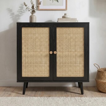 London, Furniture, GBP 75,  Wovena Black Rattan 2-Door Sideboard, 80cm Wide, Adjustable Internal Shelf