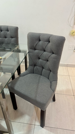 Dammam, Furniture, SAR 1750,  Dining Table With 8 Chairs. Glass Top & Fabric Chairs