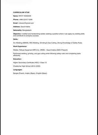 Al Aziziyah, Job Seekers, "Experienced Welder Looking For Job" &bull; "Arc & MIG Welder Available"