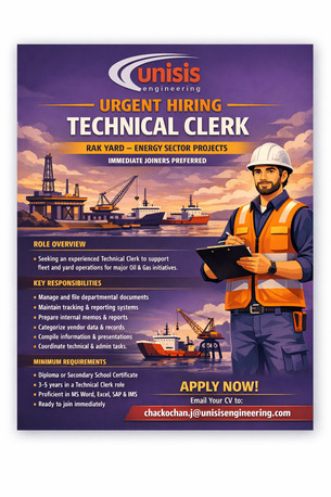 Riyadh, Jobs, Technical Clerk (Oil & Gas &ndash; Yard Operations) - RAK Yard, KSA
