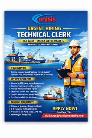 Riyadh, Jobs, Technical Clerk (Oil & Gas &ndash; Yard Operations) - RAK Yard, KSA
