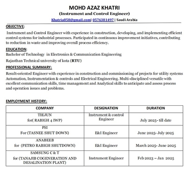 Jeddah, Job Seekers, Instrument Engineer