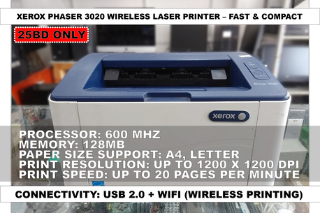 Riffa, Computers, BHD 25,  Xerox Phaser 3020 Wireless Laser Printer &ndash; Fast & Compact 25BD Only