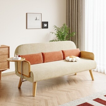 Jaipur, Furniture, INR 36500,  Buy Beige 3 Seater Sofa Cum Bed With Rattan Finish Online