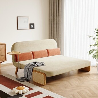 Jaipur, Furniture, INR 36500,  Buy Beige 3 Seater Sofa Cum Bed With Rattan Finish Online