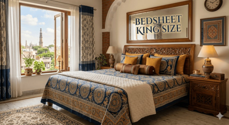 Mumbai, Household Items, INR 1499,  Bedsheet King Size Cotton 90x108 Inches, 245 GSM Pure Cotton, Handloom Woven | Theindiglob