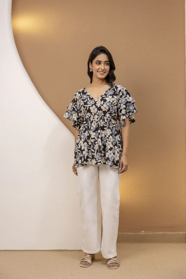 Jaipur, Clothing & Accessories, INR 749,  Mohini Midnight Bloom Floral Back-Tie Top