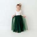 USD 90,  Long Sleeve White Lace Flower Girl Dress, Hunter Green Tulle Wedding Gown For Girls