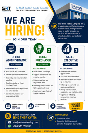 Riyadh, Jobs, We Are Looking For Motivated And Dedicated Candidates For The Following Positions: