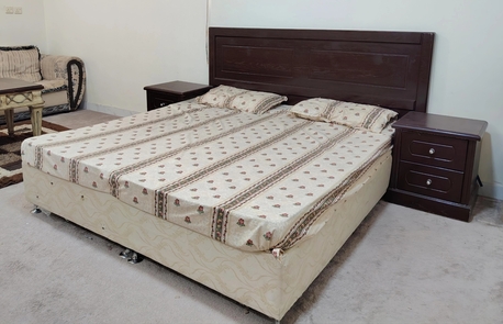 Taif, Furniture, SAR 300,  Complete Solid Wood Bed Set With Mattress 2 Side Tables