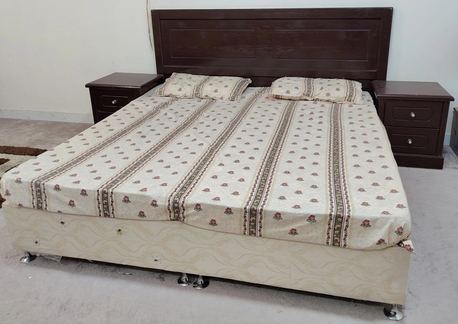 Taif, Furniture, SAR 300,  Complete Solid Wood Bed Set With Mattress 2 Side Tables