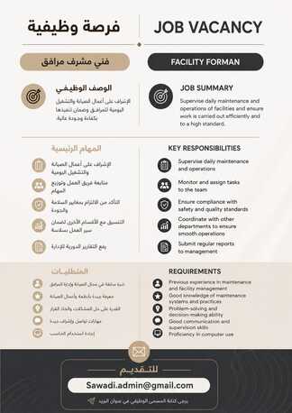 Muscat, Jobs, Facility Foreman