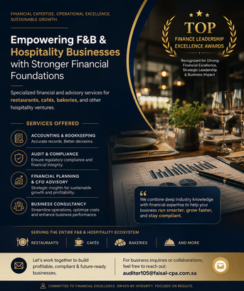 Riyadh, Restaurants, CFO & Financial Advisory For F&B | ZATCA, VAT & Cash Flow Experts