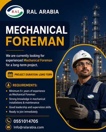 Jubail, Jobs, Urgent Hiring Mechanical Foreman