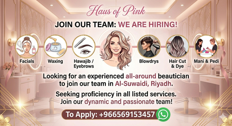 Riyadh, Jobs, Hiring All Rounder Beautician