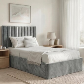 London, Furniture, GBP 179,  Vertical Line Ottoman Storage Bed, Lined Velvet Headboard, Foot-End Gas Lift