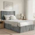 GBP 179,  Vertical Line Ottoman Storage Bed, Lined Velvet Headboard, Foot-End Gas Lift