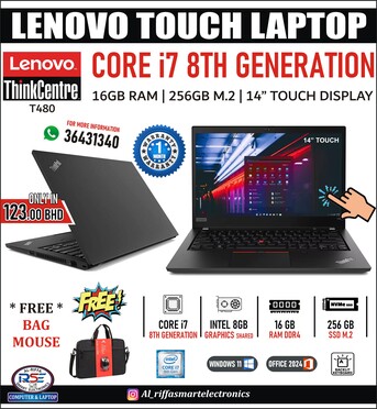Manama, Computers, BHD 123,  Lenovo ThinkPad Touch Laptop Core I7 8th Generation 14" FHD Touch Display DDR4 16GB RAM
