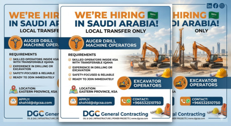 Dammam, Jobs, 🚧 Hiring &ndash; Auger Drill Operator & Excavator Operator 🚧