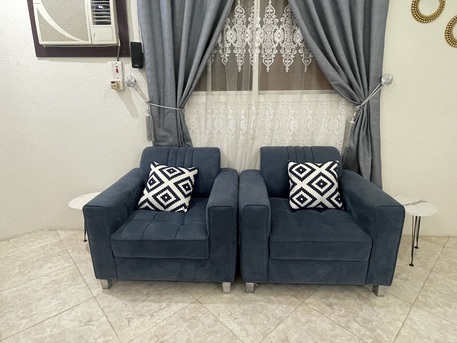 Al Samer, Furniture, SAR 2600,  Large 7-Seater L-Shaped Sofa With 1 Center Table And 4 Round Side Tables And 1 TV Table
