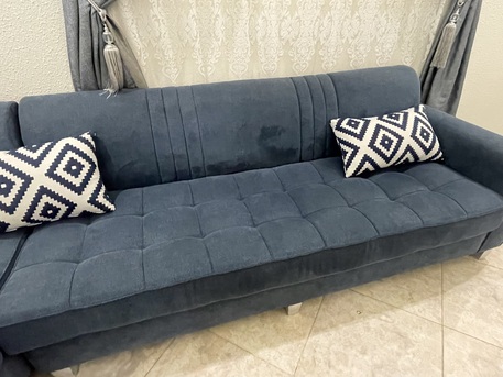 Al Samer, Furniture, SAR 2600,  Large 7-Seater L-Shaped Sofa With 1 Center Table And 4 Round Side Tables And 1 TV Table