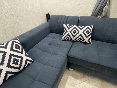 Al Samer, Furniture, SAR 2600,  Large 7-Seater L-Shaped Sofa With 1 Center Table And 4 Round Side Tables And 1 TV Table