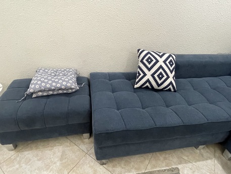 Al Samer, Furniture, SAR 2600,  Large 7-Seater L-Shaped Sofa With 1 Center Table And 4 Round Side Tables And 1 TV Table