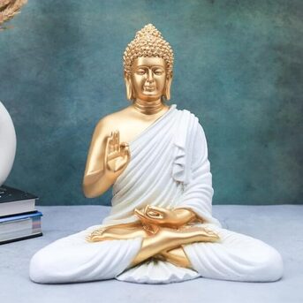 New Delhi, Health & Beauty Items, INR 2199,  Buy 14 Inch White Golden Buddha Idol Online | Unipeg Decor