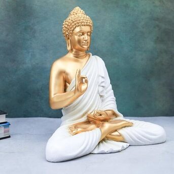 New Delhi, Health & Beauty Items, INR 2199,  Buy 14 Inch White Golden Buddha Idol Online | Unipeg Decor