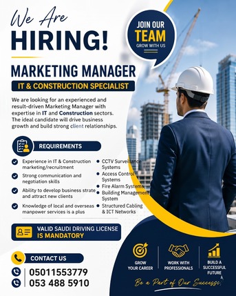 Riyadh, Jobs, Marketing Manager &ndash; IT & Construction Specialist