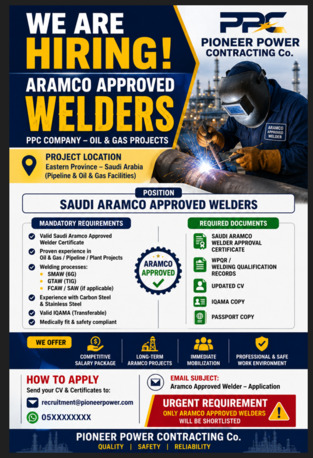 Riyadh, Jobs, Aramco Approved Welders