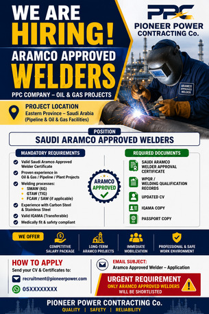 Riyadh, Jobs, Aramco Approved Wedlers Hiring