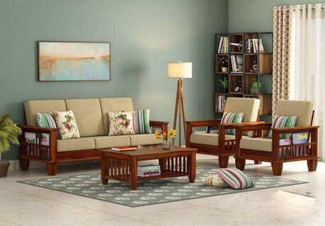 Mumbai, Furniture, INR 44999,  Elegant 5 Seater Wooden Sofa Set With Soft Cushions For Home