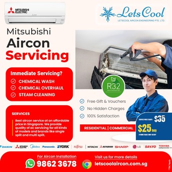 Singapore, Air Conditioners, SGD 25,  Mitsubishi Aircon Servicing