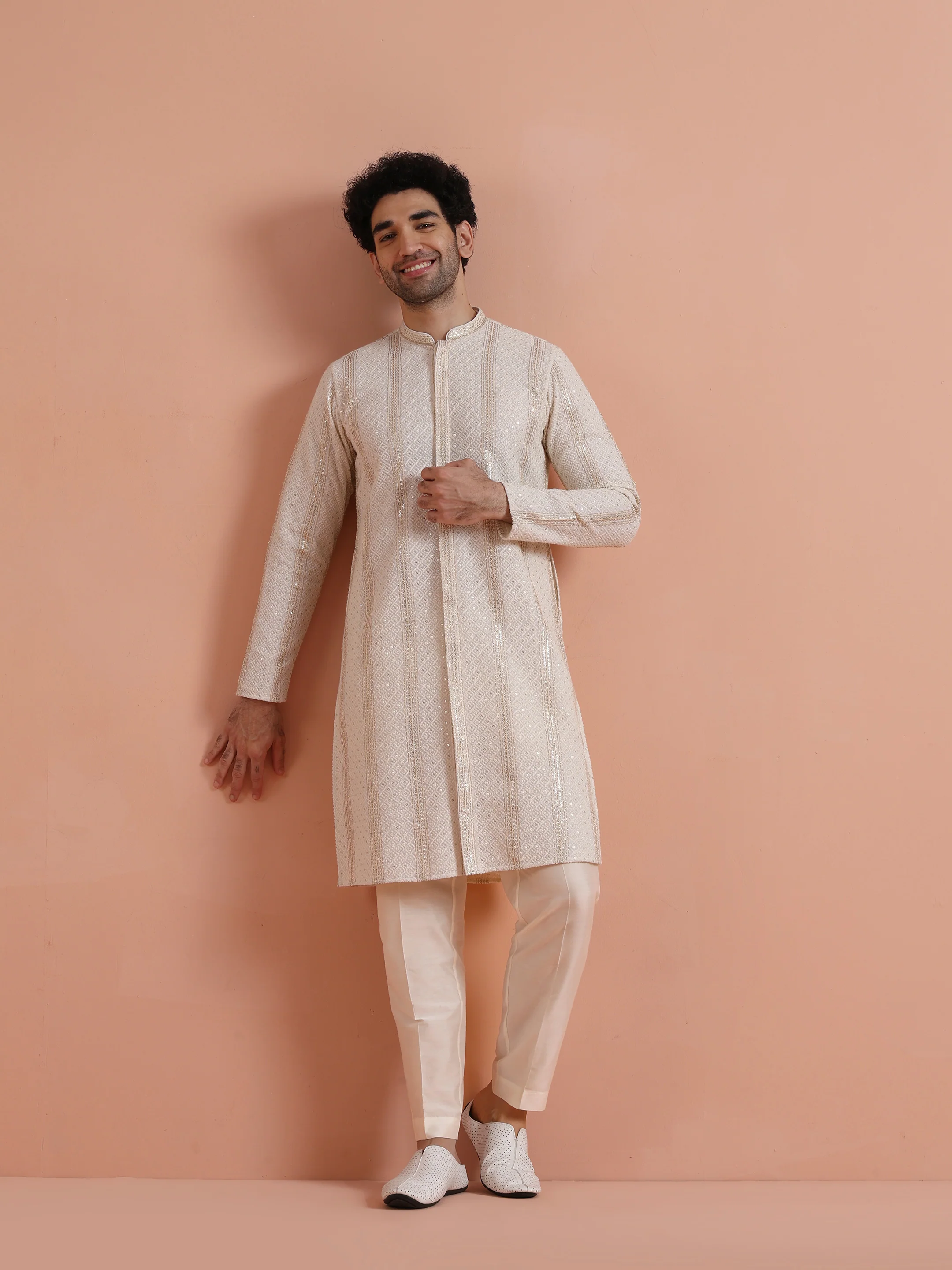 Mumbai, Clothing & Accessories, INR 7999,  Cream Sequin Embroidered Kurta Set