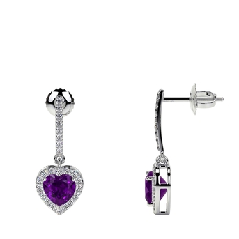 New York, Jewelry, USD 2008,  AAAA Quality Heart Shape Amethyst Dangling Gemstone Earrings With Diamonds
