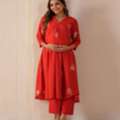 INR 1725,  Buy Women's Bold Red Feeding Maternity Silk Kurta Sets With Pants