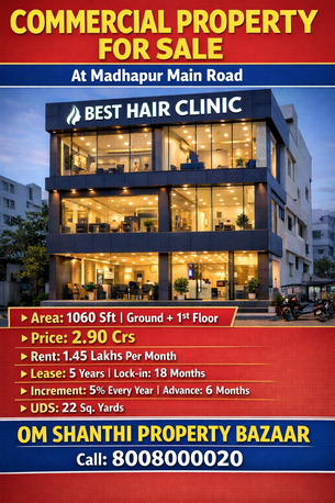 Hyderabad, Offices, INR 29000000,  1060 Sq. Feet,  Sale Of Commercial Property With Best Hair Clinic At Madhapur Main Road