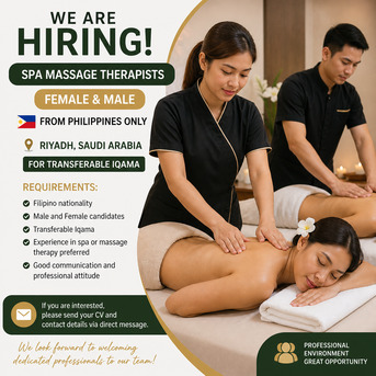 Riyadh, Jobs, HIRING FEMALE MASSAGE THERAPIST FEMALE LOCAL TRANSFER AVAILABLE
