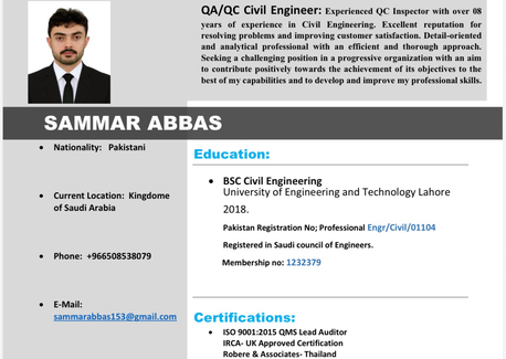 Riyadh, Job Seekers, Quality Engineer / Quality Inspector / Civil Site Engineer / Production Engineer