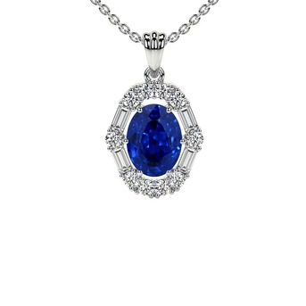 New York, Jewelry, USD 2473,  Natural Prong Set Round Diamonds Halo Blue Sapphire Pendant (1.21cttw) - AAAA Quality