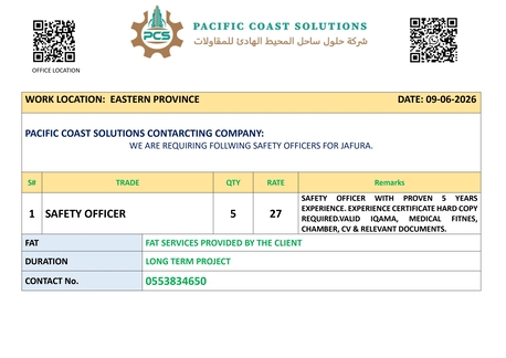 Jubail, Jobs, SAFETY OFFICER