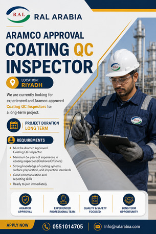 Jubail, Jobs, Hiring Coating Qc Inspector Aramco Approval