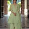 INR 3113,  Buy Women's Pista Green Embroidered A Line Kurta Set With Dupatta Online
