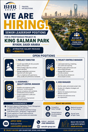 Riyadh, Jobs, Management Level - Technical Positions For King Salman Park Project Riyadh
