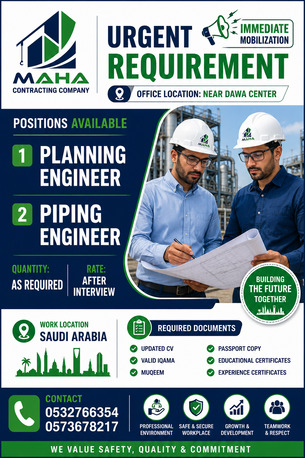 Jubail, Jobs, 1️⃣ **Planning Engineer** 2️⃣ **Piping Engineer**  NOON ARAMCO