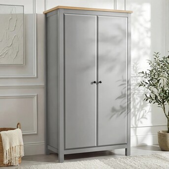 London, Furniture, GBP 239,  Haven Grey Painted 2 Door Wardrobe With Shelves And Oak Top, W97.5 X D55.5 X H186cm