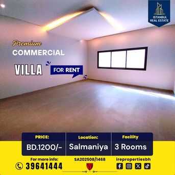 Salmaniya, Commercial Villas, BHD 1200,  500 Sq. Meter,  Premium Commercial Villa For Rent In Salmaniya BD.1200/-