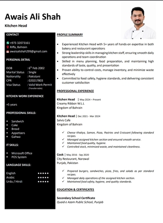 Riffa, Job Seekers, I Am Looking For A Chef Job.